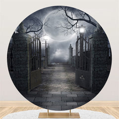 Lofaris Moon Brick Wall Iron Gate Halloween Circle Backdrop