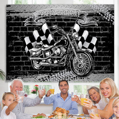 Lofaris Motorcycle With Flags Happy Birthday Backdrop For Boy