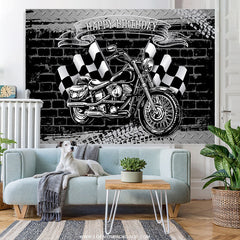 Lofaris Motorcycle With Flags Happy Birthday Backdrop For Boy