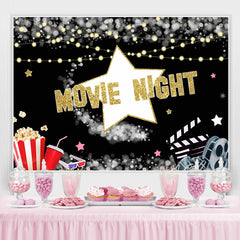 Lofaris Movie Night Black and Popcorn Bucket Birthday Backdrop