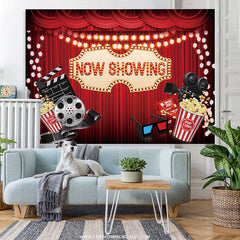 Lofaris Movie Night Now Showing Happy Birthday Party Backdrop