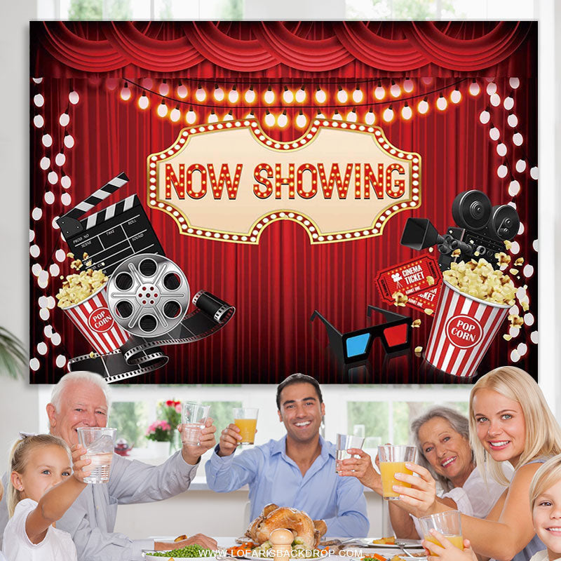 Lofaris Movie Night Now Showing Happy Birthday Party Backdrop