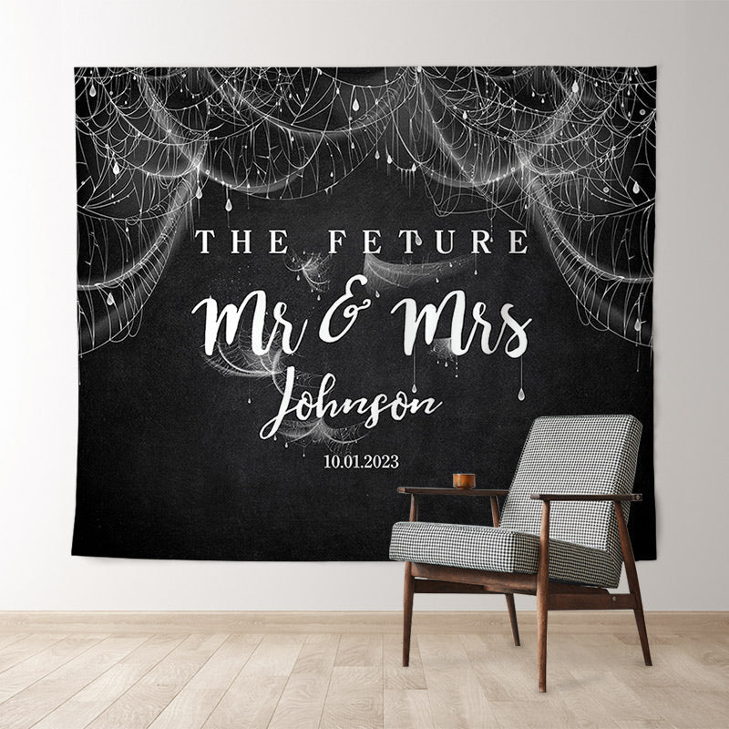 Lofaris Mr And Mrs Spider Web All Black Halloween Backdrop