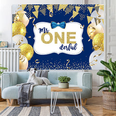 Lofaris Mr. One Derful Gold And Blue Ballon Birthday Backdrop