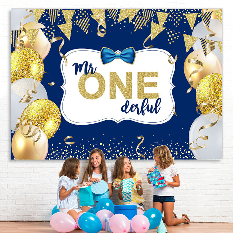 Lofaris Mr. One Derful Gold And Blue Ballon Birthday Backdrop