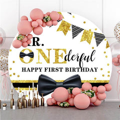 Lofaris Mr.One Derful Gold Custom Round Happy Birthday Backdrop