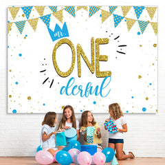 Lofaris Mr.Onederful Bule and Gold 1st Birthday Backdrop Boy