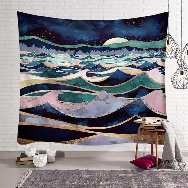 Lofaris Multicolor 3D Printed Beach Landscape Wall Tapestry