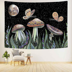 Lofaris Mushroom And Sky Galaxy Butterfly Moon Wall Tapestry