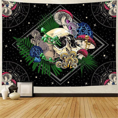 Lofaris Mushrooms And Skeletons Bohemian Trippy Wall Tapestry