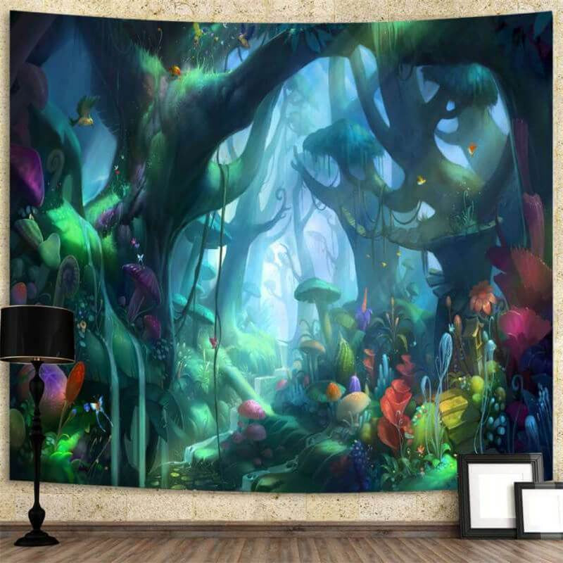 Lofaris Mushrooms Cartoon Trippy Forest Butterfly Wall Tapestry