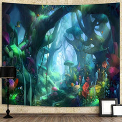 Lofaris Mushrooms Cartoon Trippy Forest Butterfly Wall Tapestry