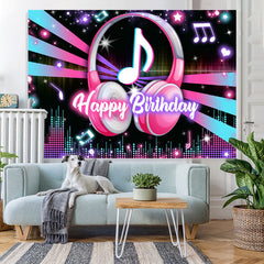 Lofaris Music Headphones Glitter Lights Happy Birthday Backdrop