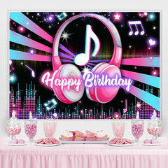 Lofaris Music Headphones Glitter Lights Happy Birthday Backdrop