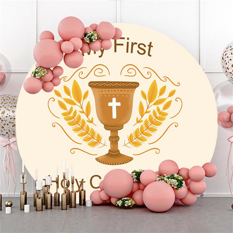 Lofaris My First Holy Communion Happy Birthday Round Backdrop