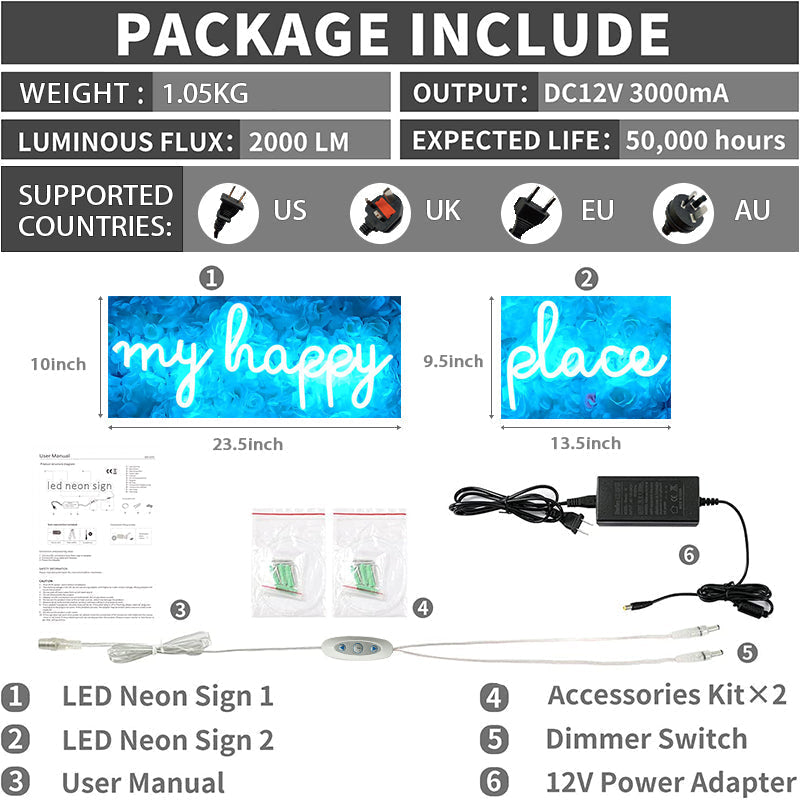 Lofaris My Happy Place Blue LED Neon Sign For Party Deco Baby Room