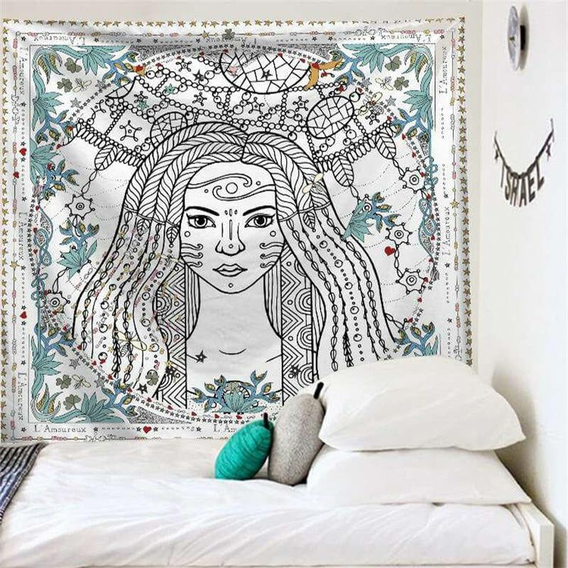 Lofaris Mysterious Girl Floral Abstract Divination Wall Tapestry