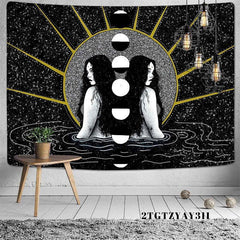 Lofaris Mystery Girl Black And White Moon Galaxy Wall Tapestry
