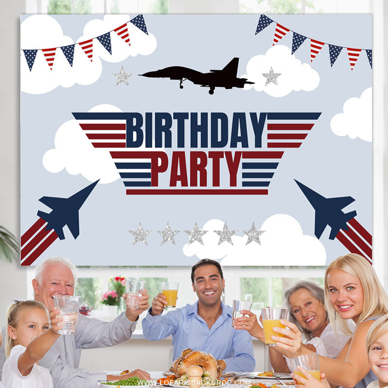 Lofaris National Flag Flight Plane Happy Birthday Backdrop