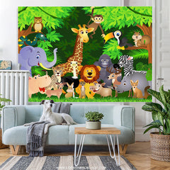 Lofaris Nature Cartoon Animals Happy Birthday Backdrop For Kids