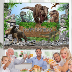 Lofaris Nature Jungle Dinosaur World Happy Birthday Backdrop