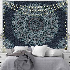 Lofaris Navy Abstract Floral Mandala Divination Wall Tapestry