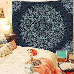Lofaris Navy Abstract Floral Mandala Divination Wall Tapestry