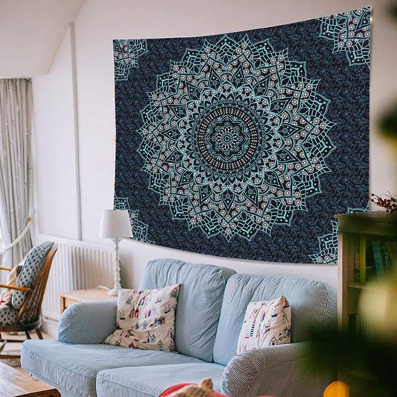 Lofaris Navy Abstract Floral Mandala Divination Wall Tapestry