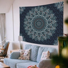 Lofaris Navy Abstract Floral Mandala Divination Wall Tapestry