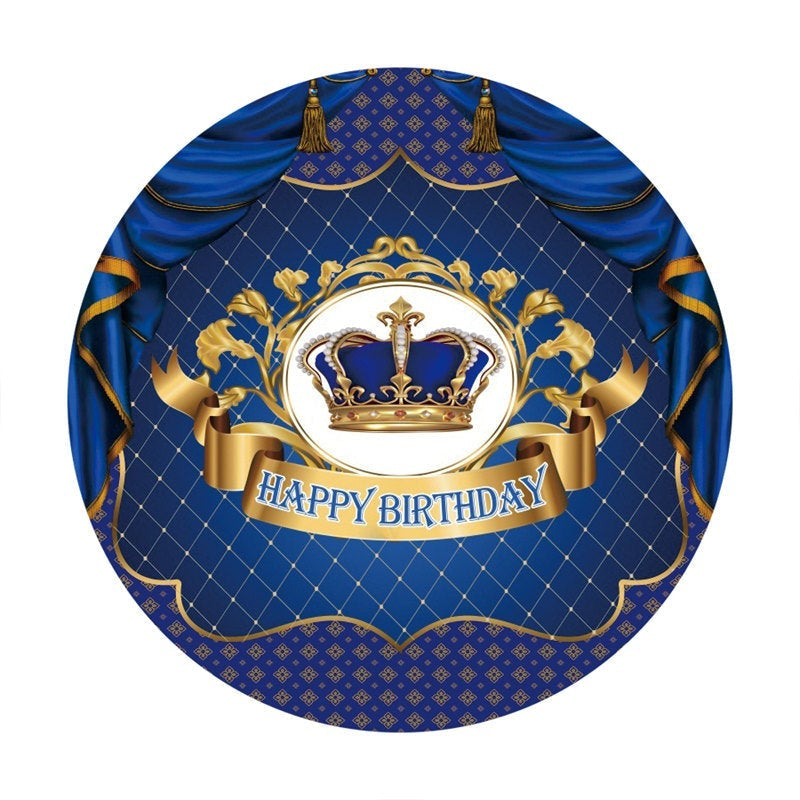 Lofaris Navy And Gold Crown Circle Happy Birthday Backdrop