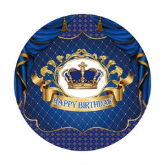 Lofaris Navy And Gold Crown Circle Happy Birthday Backdrop