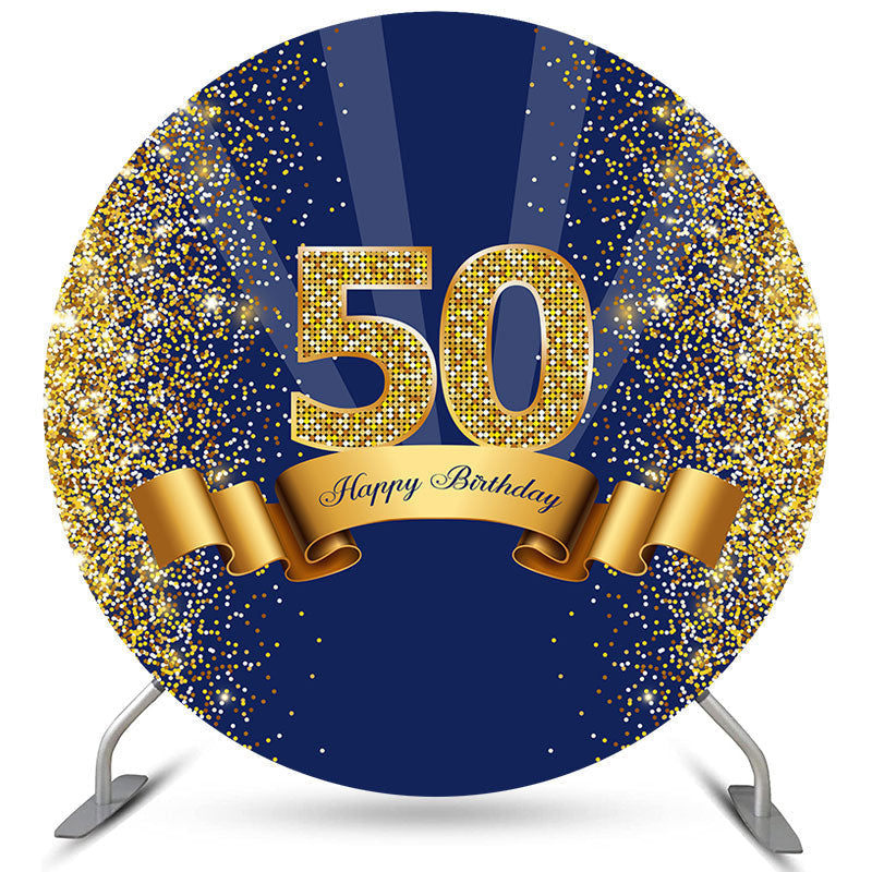 Lofaris Navy Blue And Brown Ribbion 50Th Birthday Round Backdrop