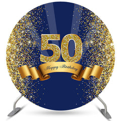 Lofaris Navy Blue And Brown Ribbion 50Th Birthday Round Backdrop