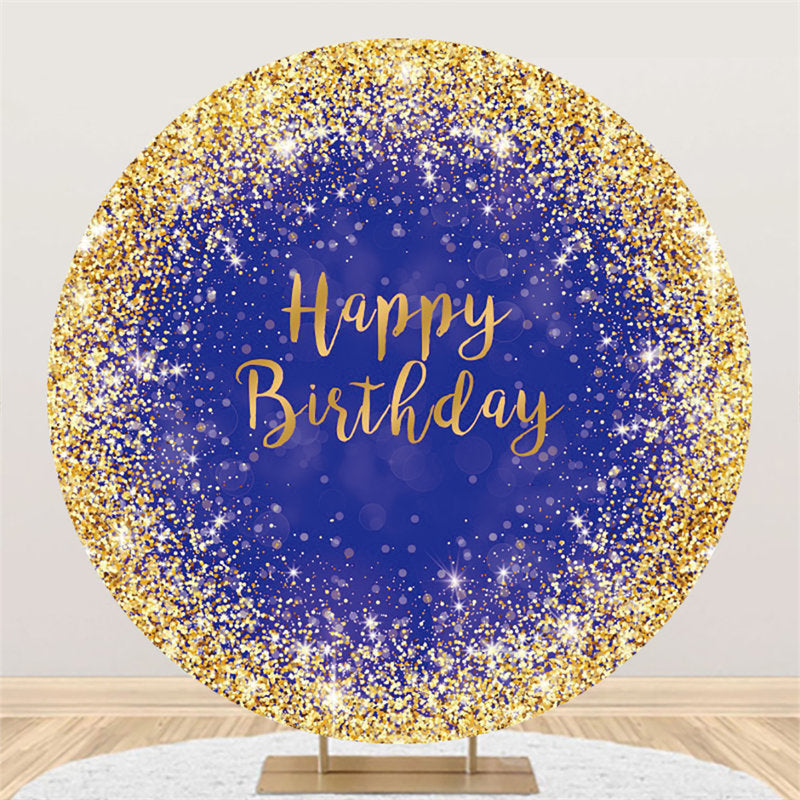 Lofaris Navy Blue And Golden Circle Happy Birthday Backdrop
