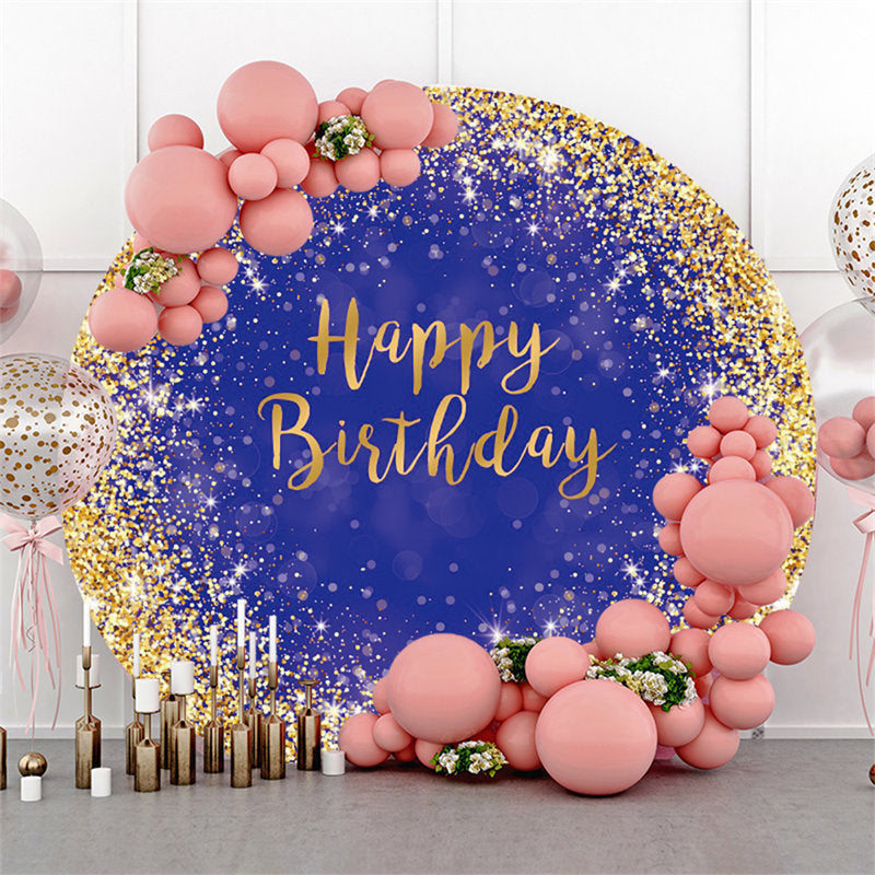 Lofaris Navy Blue And Golden Circle Happy Birthday Backdrop