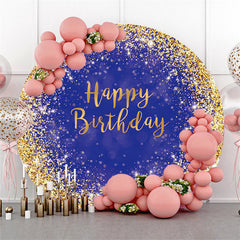 Lofaris Navy Blue And Golden Circle Happy Birthday Backdrop