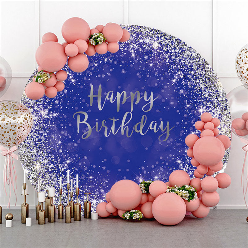 Lofaris Navy Blue And Silver Circle Happy Birthday Backdrop