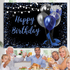 Lofaris Navy Blue And Silver Glitter Balloons Birthday Backdrop