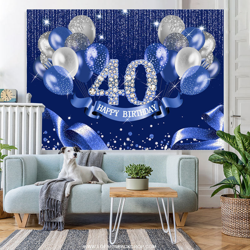 Lofaris Navy Blue Balloon Ribbion Happy 40Th Birthday Backdrop