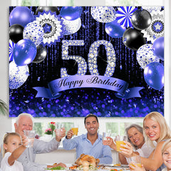 Lofaris Navy Blue Bokeh Glitter Diamonds 50th Birthday Backdrop
