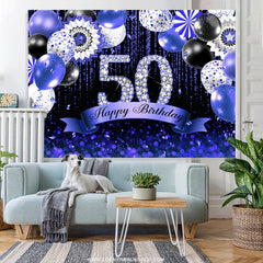 Lofaris Navy Blue Bokeh Glitter Diamonds 50th Birthday Backdrop