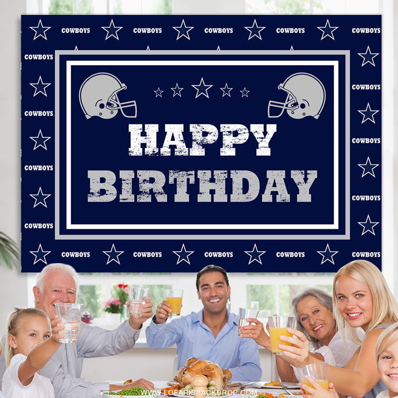 Lofaris Navy Blue Cowboy Football Happy Birthday Backdrop