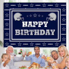 Lofaris Navy Blue Cowboy Football Happy Birthday Backdrop
