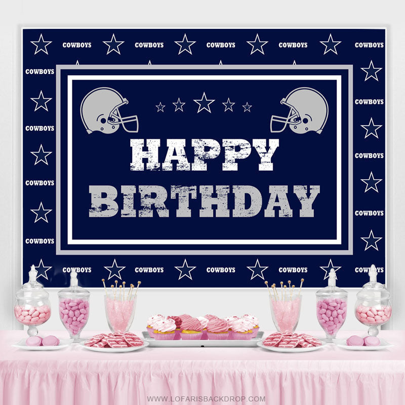 Lofaris Navy Blue Cowboy Football Happy Birthday Backdrop