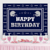Lofaris Navy Blue Cowboy Football Happy Birthday Backdrop