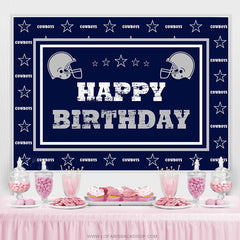 Lofaris Navy Blue Cowboy Football Happy Birthday Backdrop