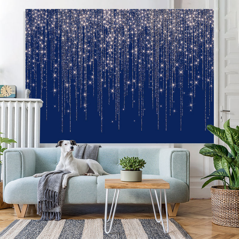 Lofaris Navy Blue Glitter Silver Bar Happy Birthday Backdrop
