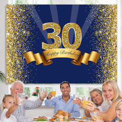 Lofaris Navy Blue Gold Bokeh Happy 30th Birthday Backdrop