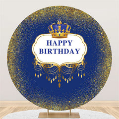 Lofaris Navy Blue Gold Crown Circle Happy Birthday Backdrop