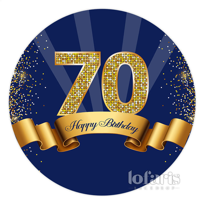 Lofaris Navy Blue Golden Brown 70Th Birthday Round Backdrop
